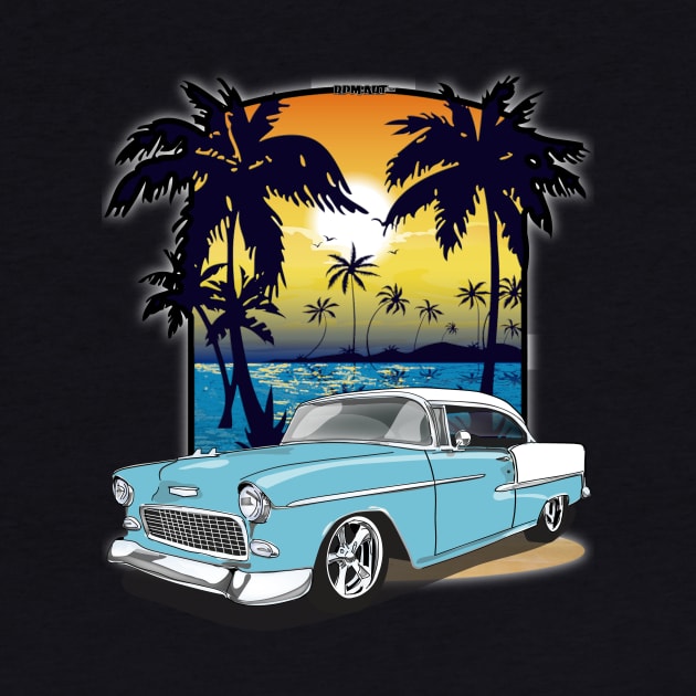 1955 Skyline Blue Chevy Bel Air Beach Print by RPM-ART